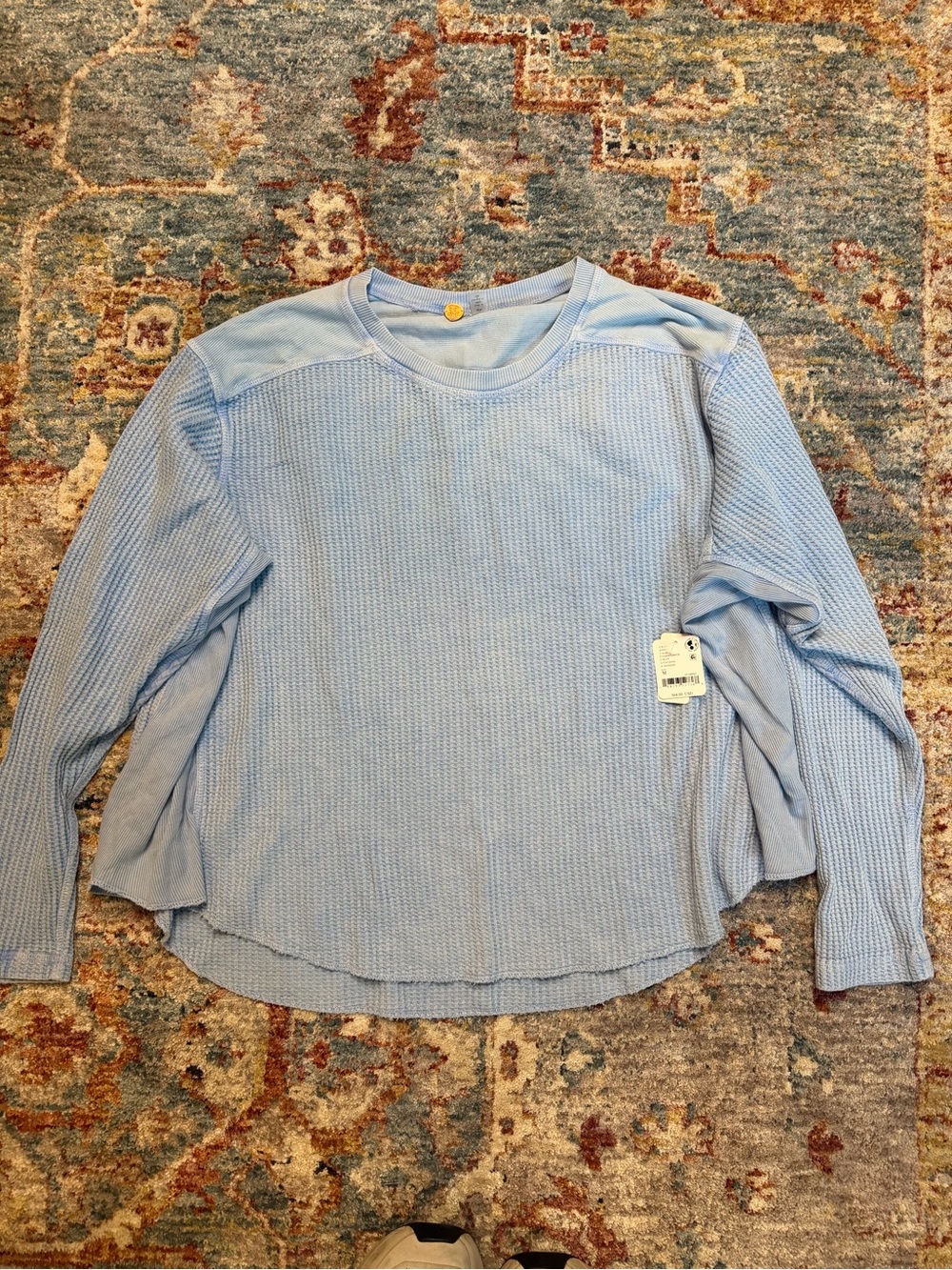 Light Blue Waffle Knit Long-Sleeve Top - Free people